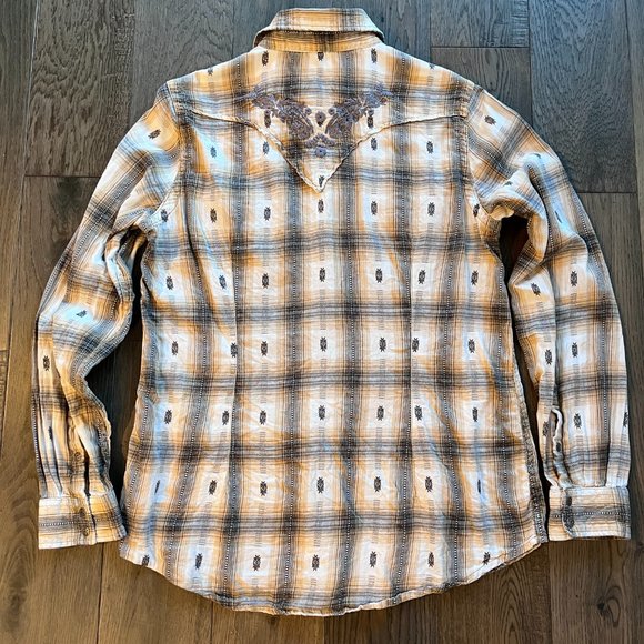 Ryan Michael Western Snap Button Plaid Long Sleeve Shirt 100% Cotton - Medium - Picture 2 of 8